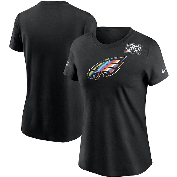 Women's Philadelphia Eagles 2020 Black Sideline Crucial Catch Performance T-Shirt(Run Small)